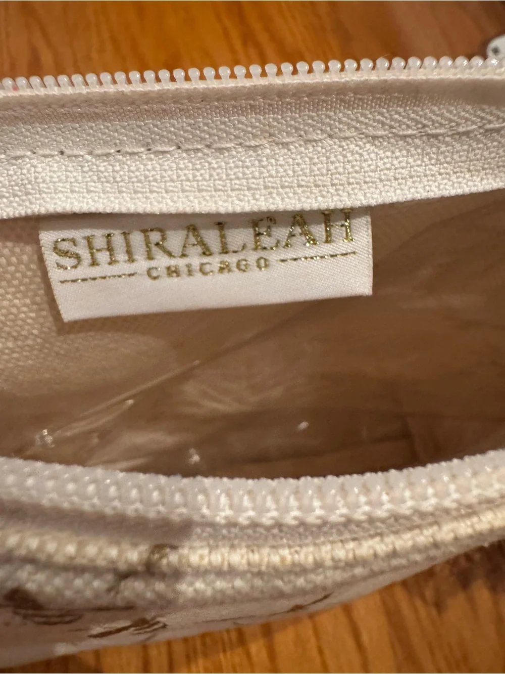 5/$30 Cream Cosmetic Pouch with Gold Bee Print